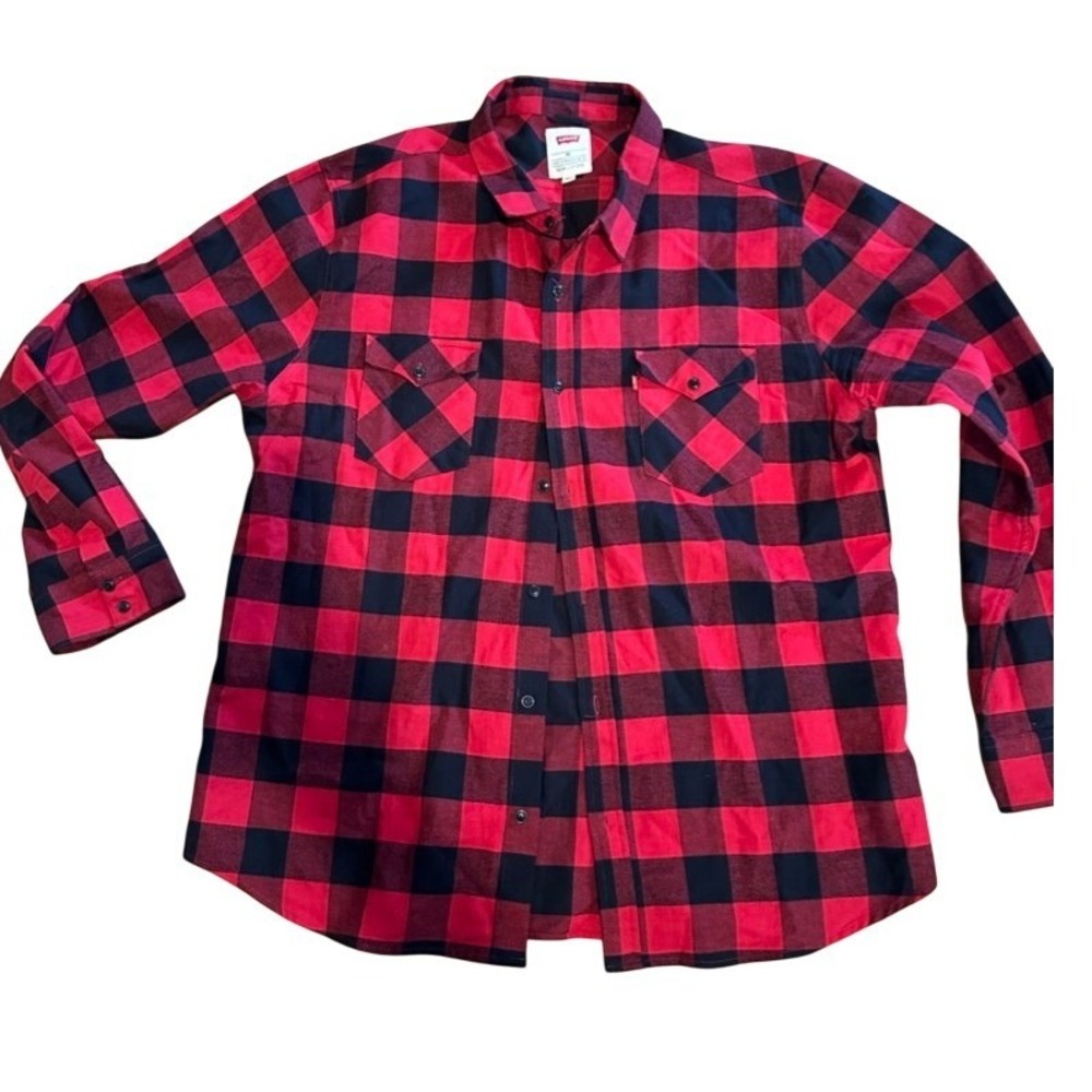Levis Buffalo Plaid Flannel Shirt XXL Red Black Button Front‎ Indonesia